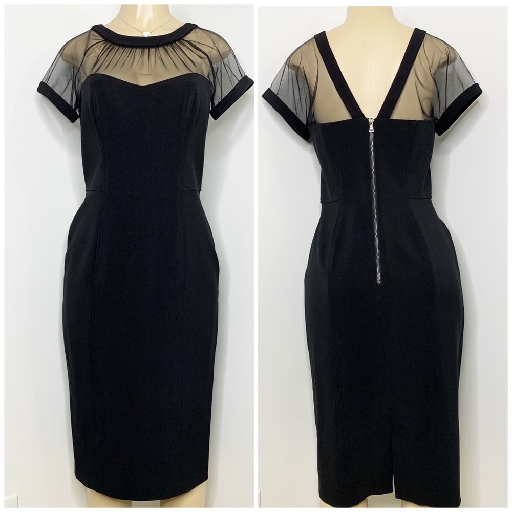 Maggy London Black Sheer-Yoke Midi Dress